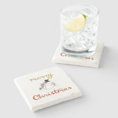 メリークリスマス+雪だるまデザイン ストーンコースター (横)