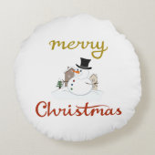 メリークリスマス+雪だるまデザイン ラウンドクッション (裏面)