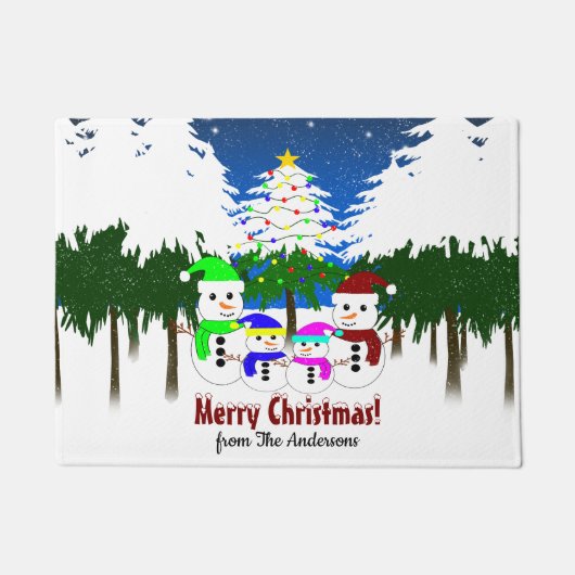 メリークリスマス!雪だるまファミリードアマット ドアマット (正面)