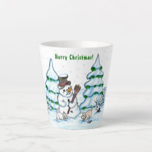 メリークリスマス!雪だるま カフェラテマグ