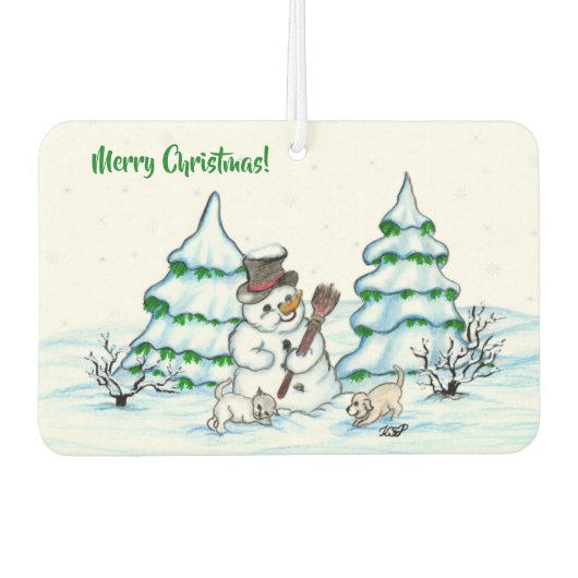 メリークリスマス！雪だるま カーエアーフレッシュナー (正面)