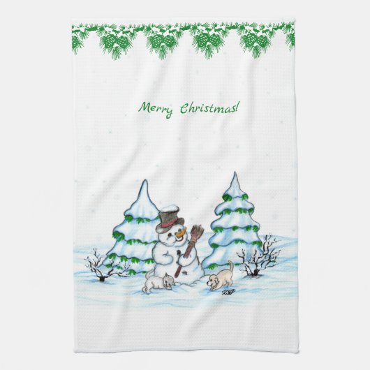 メリークリスマス!雪だるま キッチンタオル (縦)
