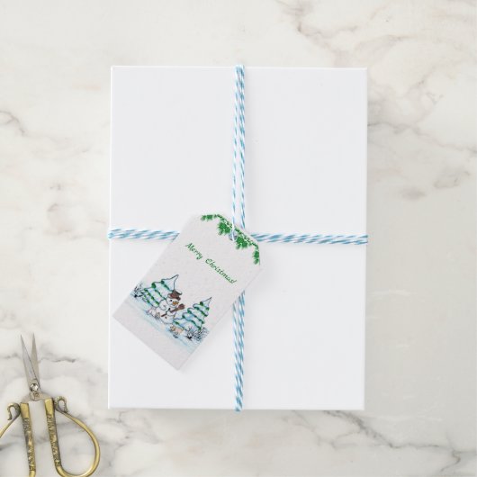 メリークリスマス！雪だるま ギフトタグ (より糸付き)