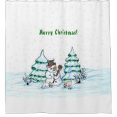 メリークリスマス！雪だるま シャワーカーテン (正面)