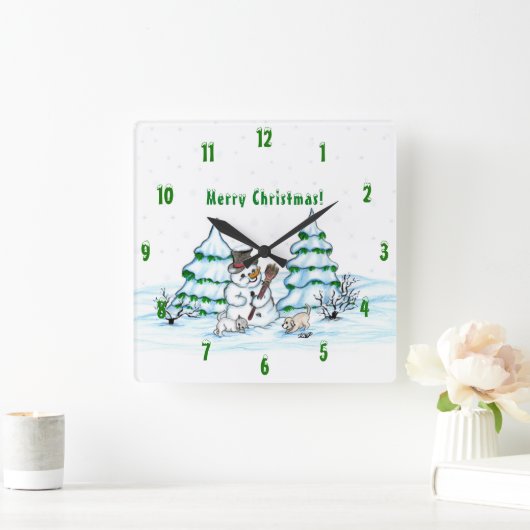 メリークリスマス！雪だるま スクエア壁時計 (ホーム)