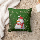 メリークリスマス、雪だるま、スパークル、緑 クッション (ブランケット)