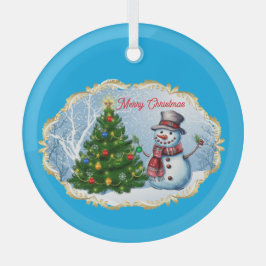 メリークリスマス 雪だるま ツリー かわいい ガラスオーナメント