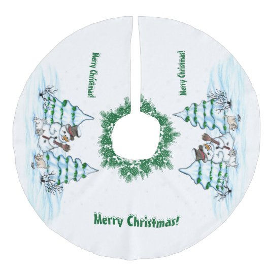 メリークリスマス！雪だるま フェイクリネンツリースカート (正面)