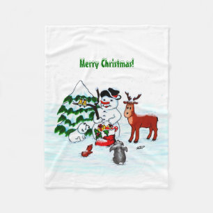 メリークリスマス!雪だるま フリースブランケット