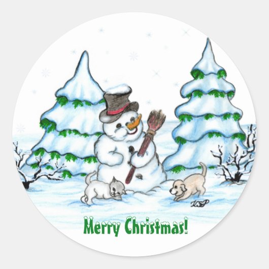 メリークリスマス！雪だるま ラウンドシール (正面)