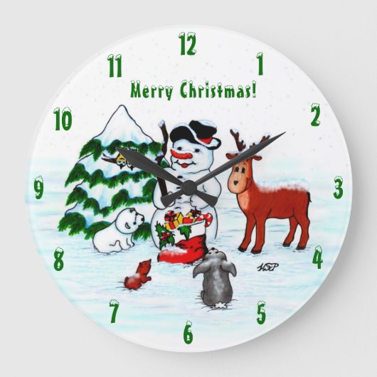 メリークリスマス!雪だるま ラージ壁時計 (正面)