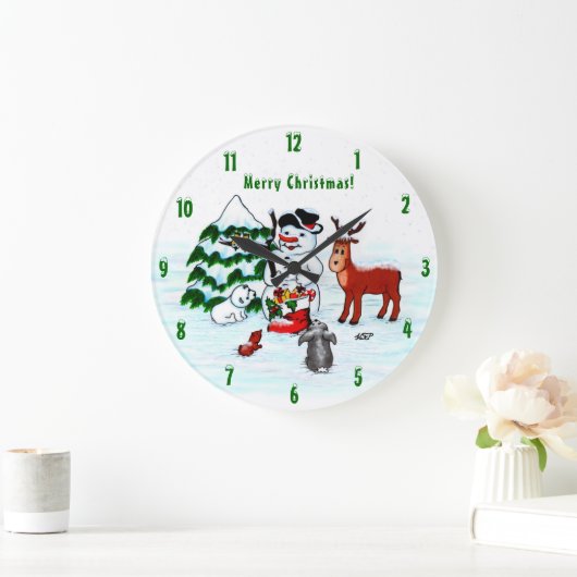メリークリスマス!雪だるま ラージ壁時計 (ホーム)