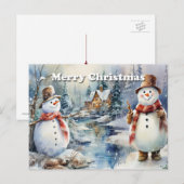 メリークリスマス 雪だるま ログキャビン リバー 案内ポストカード (正面/裏面)
