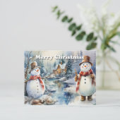 メリークリスマス 雪だるま ログキャビン リバー 案内ポストカード (スタンド正面)