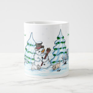 メリークリスマス!雪だるま(猫と子犬) ジャンボコーヒーマグカップ