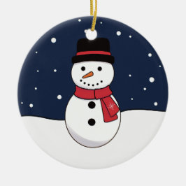 メリークリスマス 雪だるま 雪の夜 セラミックオーナメント
