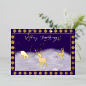 メリークリスマス – 雪の中のデール – 金ゴールド 箔招待状 (立ち正面)