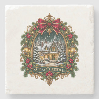 メリークリスマス 雪の小屋 ストーン コースター