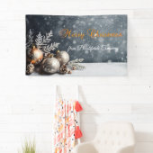 メリークリスマス、雪の結晶、ボール、グレー 横断幕 (インサイチュ)
