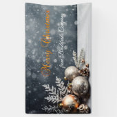 メリークリスマス、雪の結晶、ボール、グレー 横断幕 (縦)