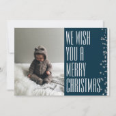 メリークリスマス　雪の青い写真　ホリデーカード シーズンカード (正面)