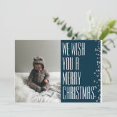 メリークリスマス　雪の青い写真　ホリデーカード シーズンカード (スタンド正面)