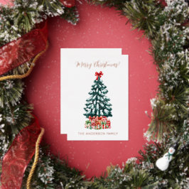 メリークリスマス 雪景色のツリー ローズゴールド 箔シーズンカード