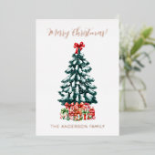 メリークリスマス 雪景色のツリー ローズゴールド 箔シーズンカード (立ち正面)