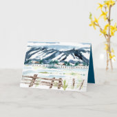 メリークリスマス 雪景色の山々 カード (黄色い花)