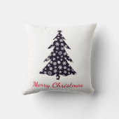 メリークリスマス、雪片のあるシルエットの木 クッション (裏面)