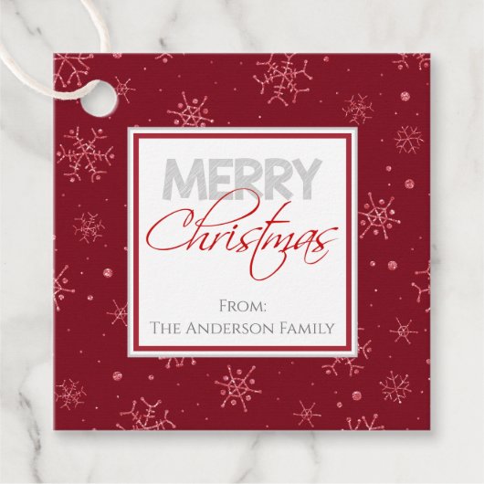 メリークリスマス |雪赤と白片ギフト フェイバータグ (正面)