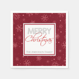 メリークリスマス |雪赤と白片パーティー スタンダードカクテルナプキン
