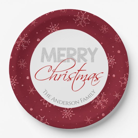 メリークリスマス |雪赤と白片 ペーパープレート (正面)