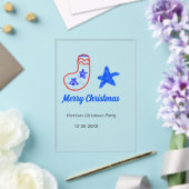 メリークリスマス 青い星 赤いストッキング 名前 日付  アクリル招待状 (インサイチュ (ウェディング))