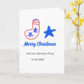 メリークリスマス 青い星 赤いストッキング 名前 日付  カード (黄色い花)