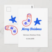メリークリスマス 青い星 赤いストッキング 名前 日付  ポストカード (正面/裏面)