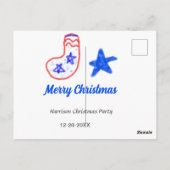 メリークリスマス 青い星 赤いストッキング 名前 日付  ポストカード (裏面)