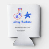 メリークリスマス 青い星 赤いストッキング 名前 日付  缶クーラー (裏面)