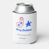メリークリスマス 青い星 赤いストッキング 名前 日付  缶クーラー (缶裏面)