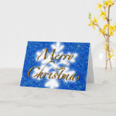 メリークリスマス、青い輝く雪片 カード (黄色い花)