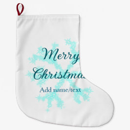 メリークリスマス 青い雪の結晶 ギラギラ輝く ラージクリスマスストッキング