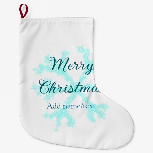 メリークリスマス 青い雪の結晶 ギラギラ輝く ラージクリスマスストッキング (正面)