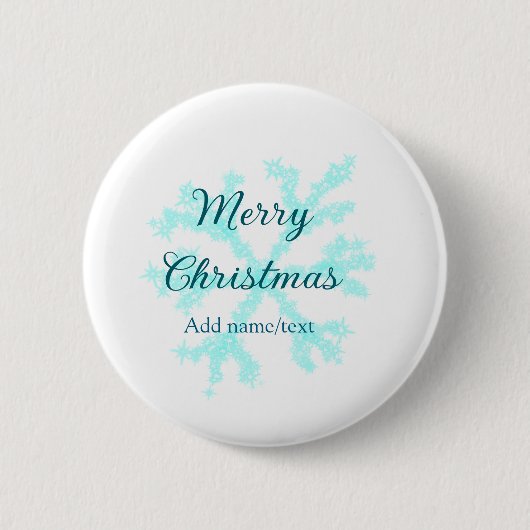メリークリスマス 青い雪の結晶 ギラギラ輝く 缶バッジ (正面)