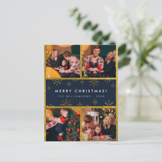 メリークリスマス! |青エレガントと金ゴールド4の写真 ポストカード (スタンド正面)