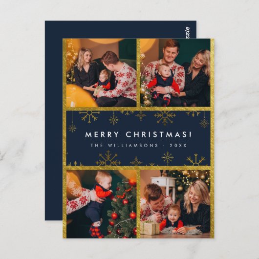 メリークリスマス! |青エレガントと金ゴールド4の写真 ポストカード (正面/裏面)