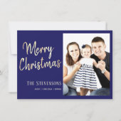 メリークリスマス |青カスタム金ゴールド |休日の写真 招待状 (正面)