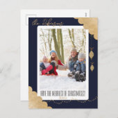 メリークリスマス |青モダン色写真ダークネイビーブルー シーズンポストカード (正面/裏面)