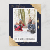 メリークリスマス |青モダン色写真ダークネイビーブルー シーズンポストカード (正面)