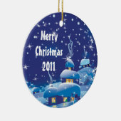 メリークリスマス – 青 セラミックオーナメント (右)