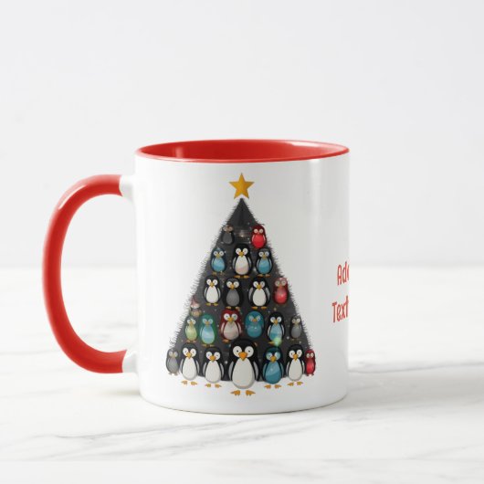 メリークリスマス 面白い ペンギン ツリー 赤 マグカップ (左)
